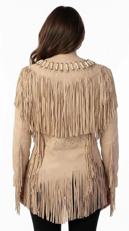 Women Fringe Beaded Suede Leather Jacket -ZLC-WWJ-2040