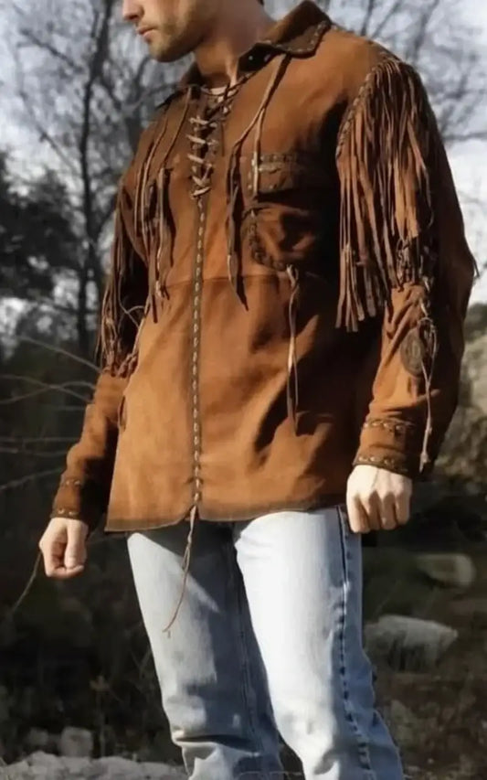 Men's Leather Buckskin Shirt Mountain Man-ZLC-WLS-2028