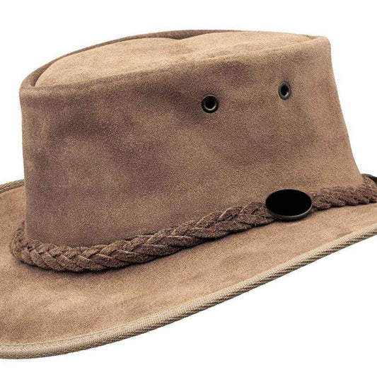 Stone Suede Outback Hat Braided Band & Oval Clasp Cord Bound Brim