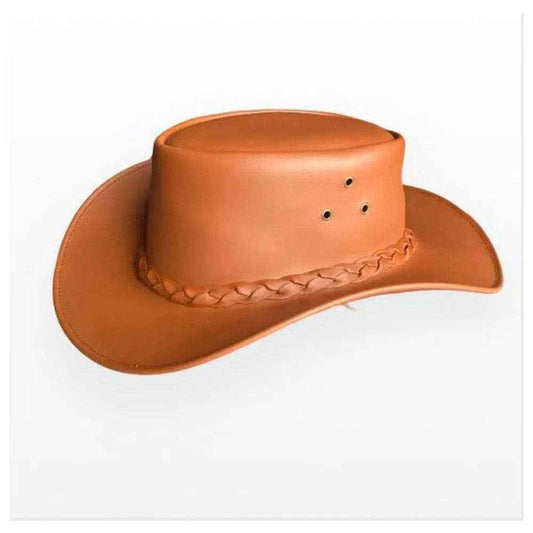 Tan Leather Cowboy Hat Hand-Braided Band Natural Finish