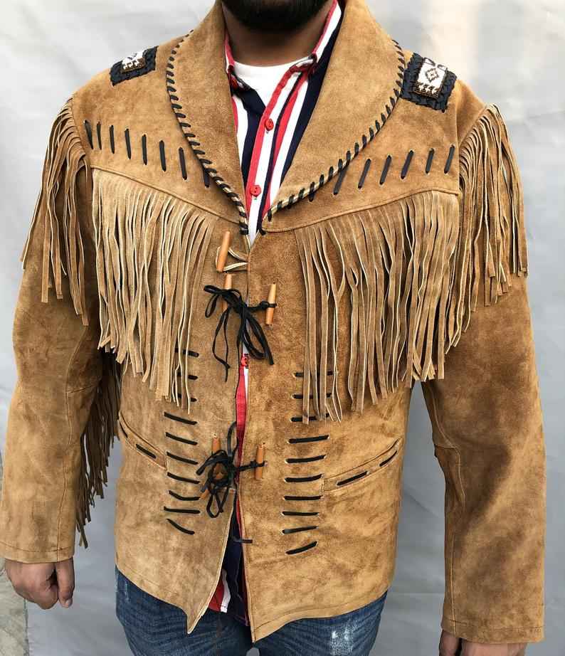 Verdusa Men's Western Fringe Cowboy Jacket – Faux Leather Open Front With Tassels