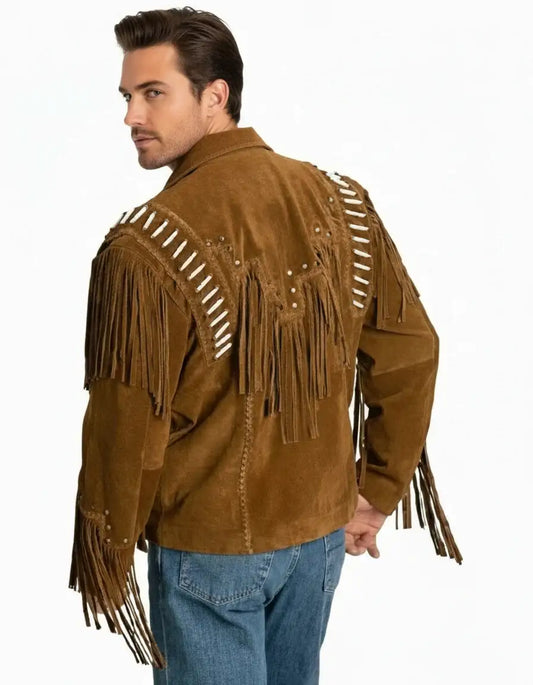 Men's Fringe Suede Leather Cowboy Jacket – Western Native American Style