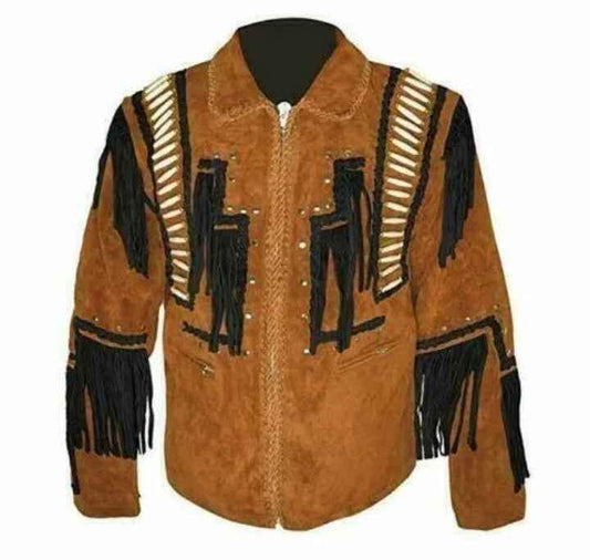 Men's Fringe Suede Leather Cowboy Jacket by Zhim Leather Creations