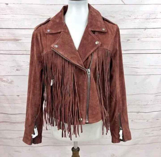 Women's brown suede fringe leather cowboy jacket by Zhim Leather Creations