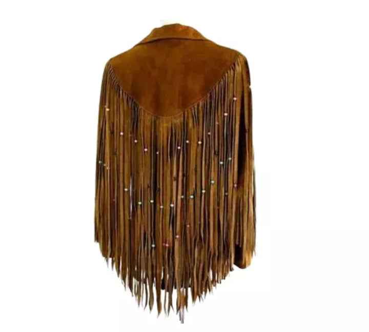 Women Fringe Suede Leather Beaded Jacket- ZLC-WWJ-2044
