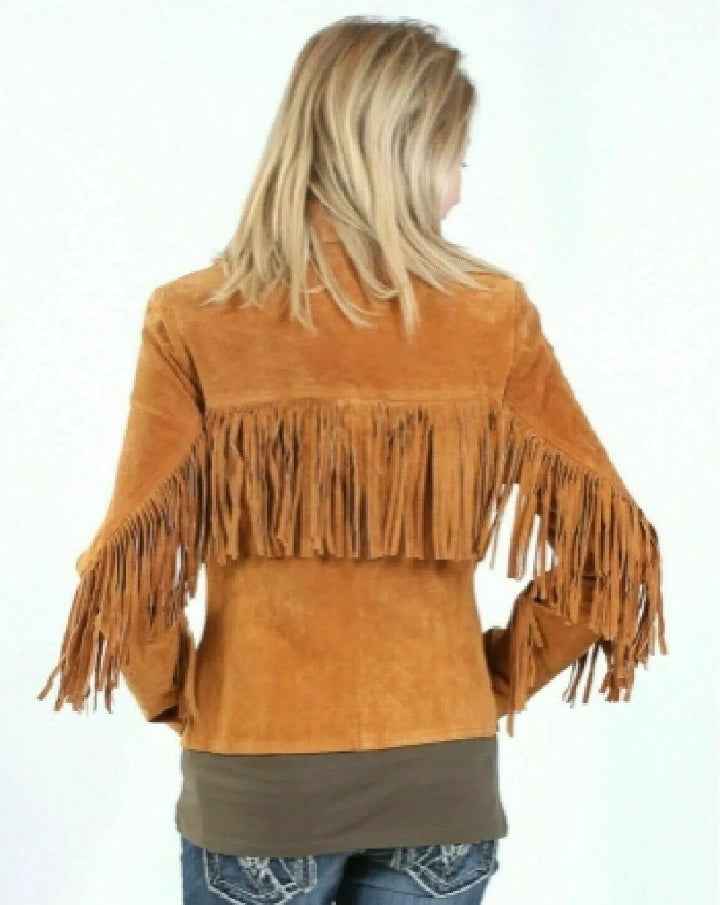 Women Fringe Suede Leather Beaded Jacket- ZLC-WWJ-2046