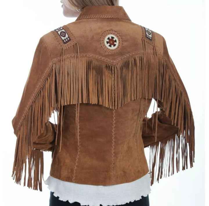Women Fringe Suede Leather Beaded Jacket-ZLC-WWJ-2050