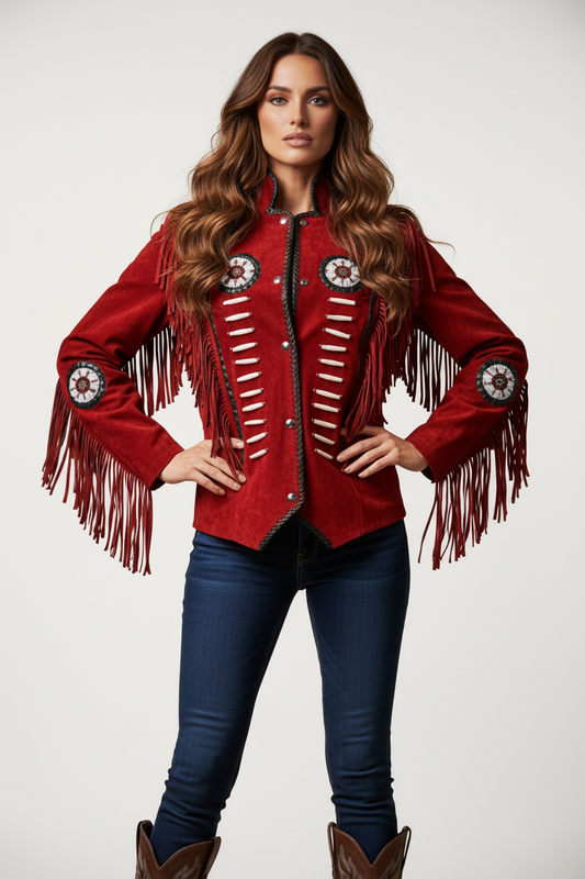Women Fringe Suede Leather Beaded Jacket- ZLC-WWJ-2053 - ZHIM LEATHER CREATIONS