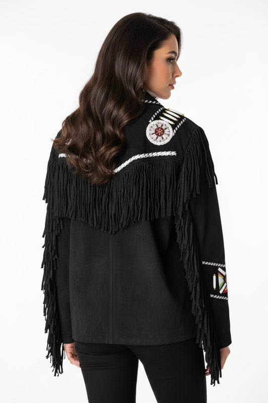 Women Fringe Suede Leather Beaded Jacket -ZLC-WWJ-2055