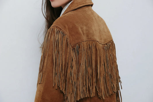 Women Fringe Suede Leather Beaded Jacket- ZLC-WWJ-2057