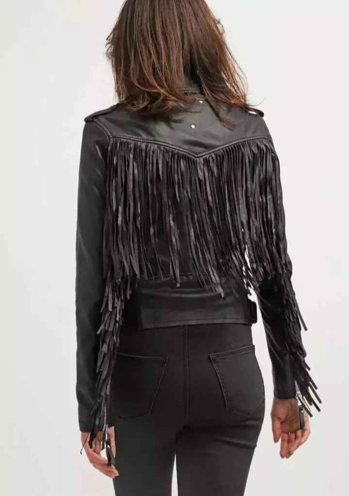 Women Fringe Real Leather Biker Jacket- ZLC-WWJ-2060