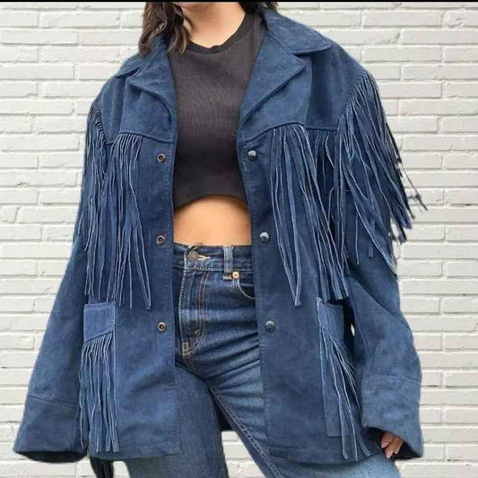 Women Fringe Real Leather Biker Jacket-ZLC-WWJ-2061