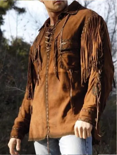 Men's Leather Buckskin Shirt Mountain Man Reenactment Suede Native American