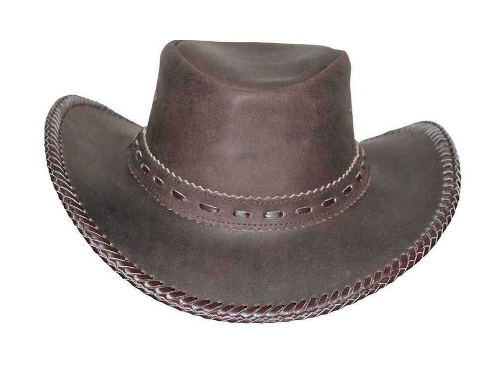 Black Leather Cowboy Hat Braided Brim Edge & Cutout Band Statement Western-2