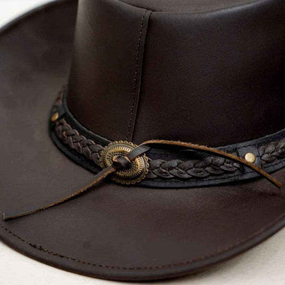 Dark Brown Leather Cowboy Hat
