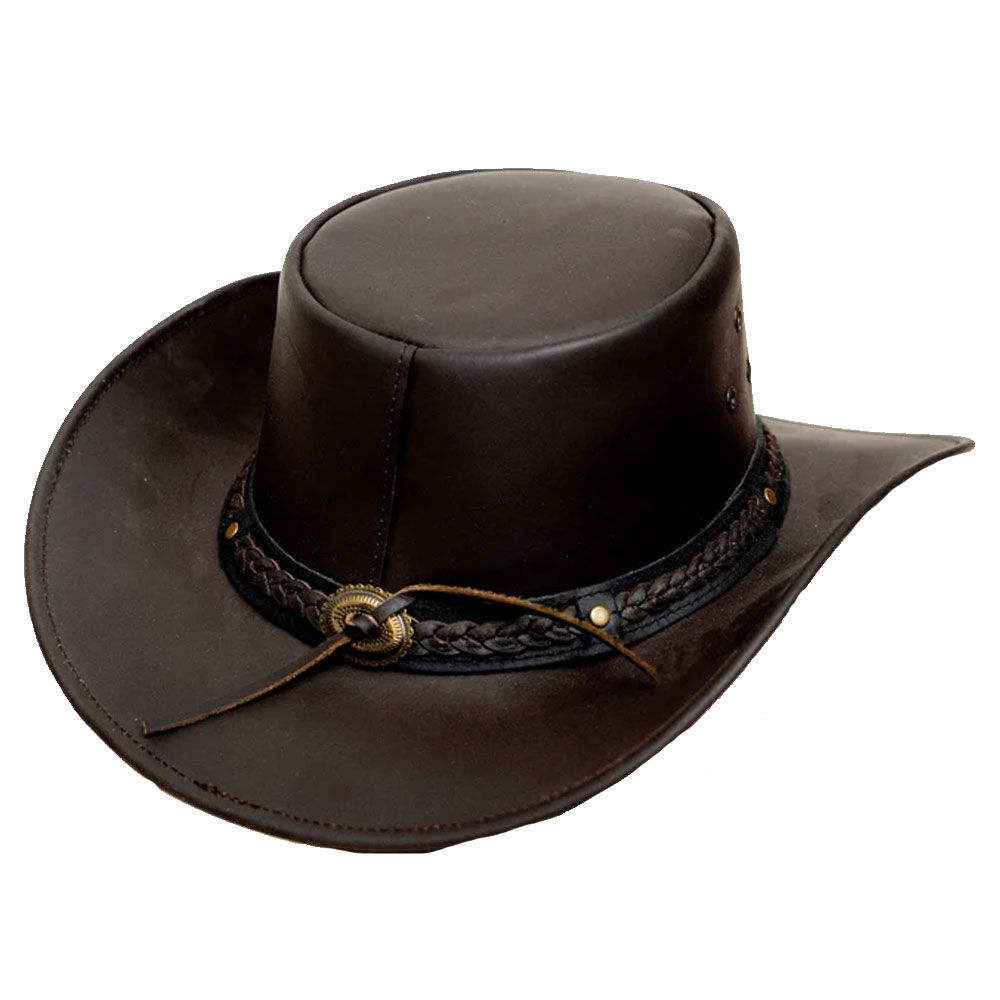 Dark Brown Leather Cowboy Hat