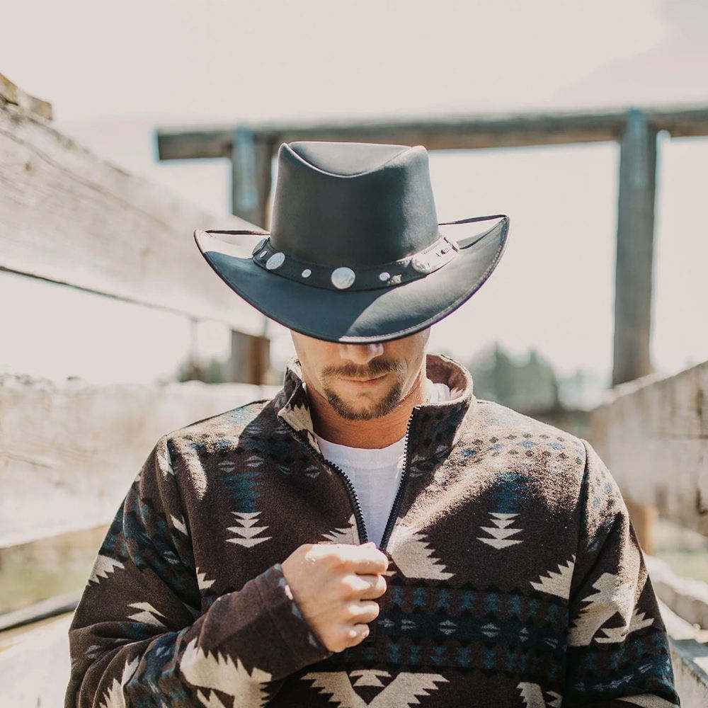 Dark Brown Leather Cowboy Hat Silver Buffalo Nickel Concho
