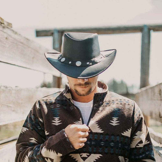 Dark Brown Leather Cowboy Hat Silver Buffalo Nickel Concho