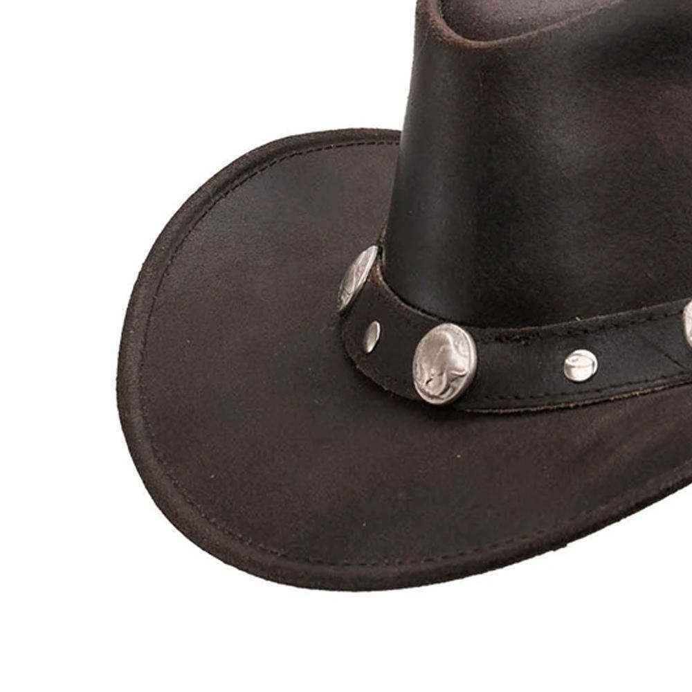 Dark Brown Leather Cowboy Hat Silver Buffalo Nickel Concho