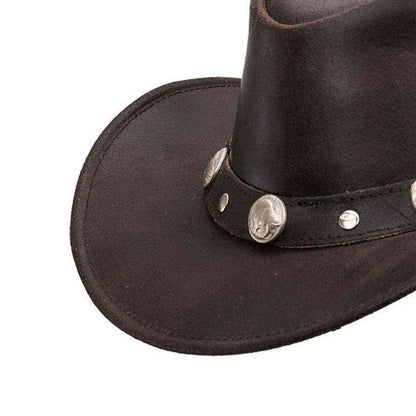 Dark Brown Leather Cowboy Hat Silver Buffalo Nickel Concho