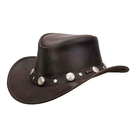 Dark Brown Leather Cowboy Hat Silver Buffalo Nickel Concho