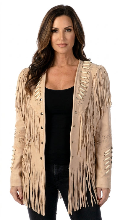 Women Fringe Beaded Suede Leather Jacket -ZLC-WWJ-2040
