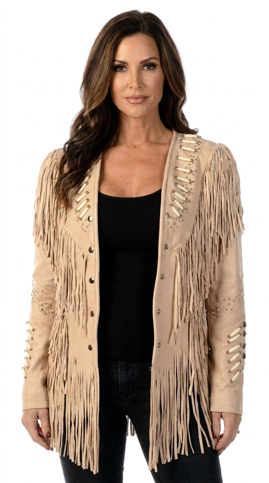 Women Fringe Beaded Suede Leather Jacket -ZLC-WWJ-2040