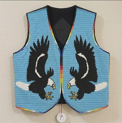 Handcrafted Beaded Suede Leather Vest – Flying Eagle Edition