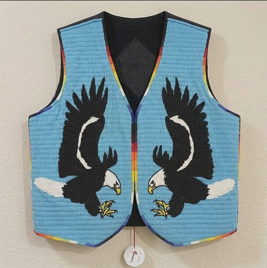 Handcrafted Beaded Suede Leather Vest – Flying Eagle Edition