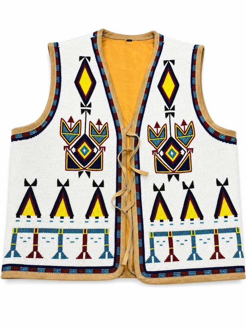 Handcrafted Beaded Suede Leather Vest – Geometric Heritage Edition