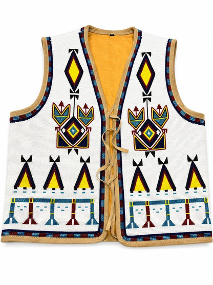 Handcrafted Beaded Suede Leather Vest – Geometric Heritage Edition