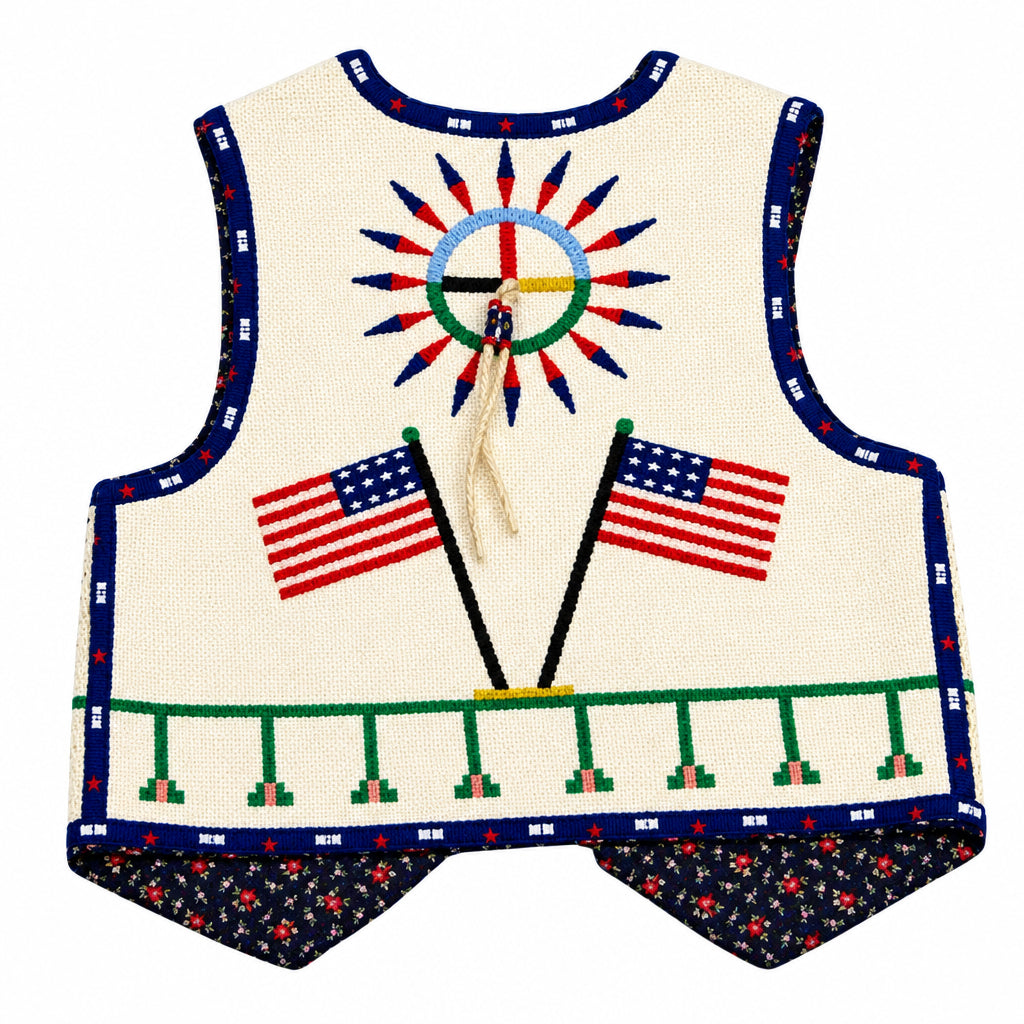 Handcrafted Fully Beaded Suede Leather Vest – Americana & Morning Star Edition