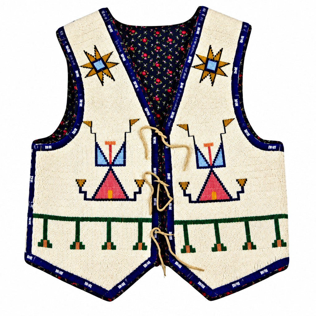 Handcrafted Fully Beaded Suede Leather Vest – Americana & Morning Star Edition