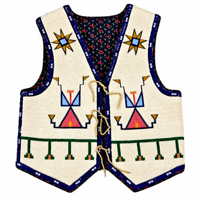 Handcrafted Fully Beaded Suede Leather Vest – Americana & Morning Star Edition