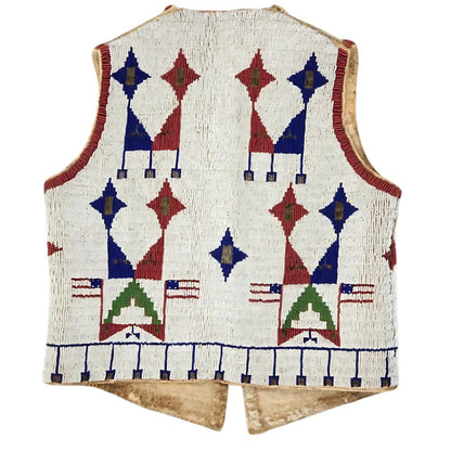 Handcrafted Fully Beaded Suede Leather Vest – Heritage Flag & Geometric Edition