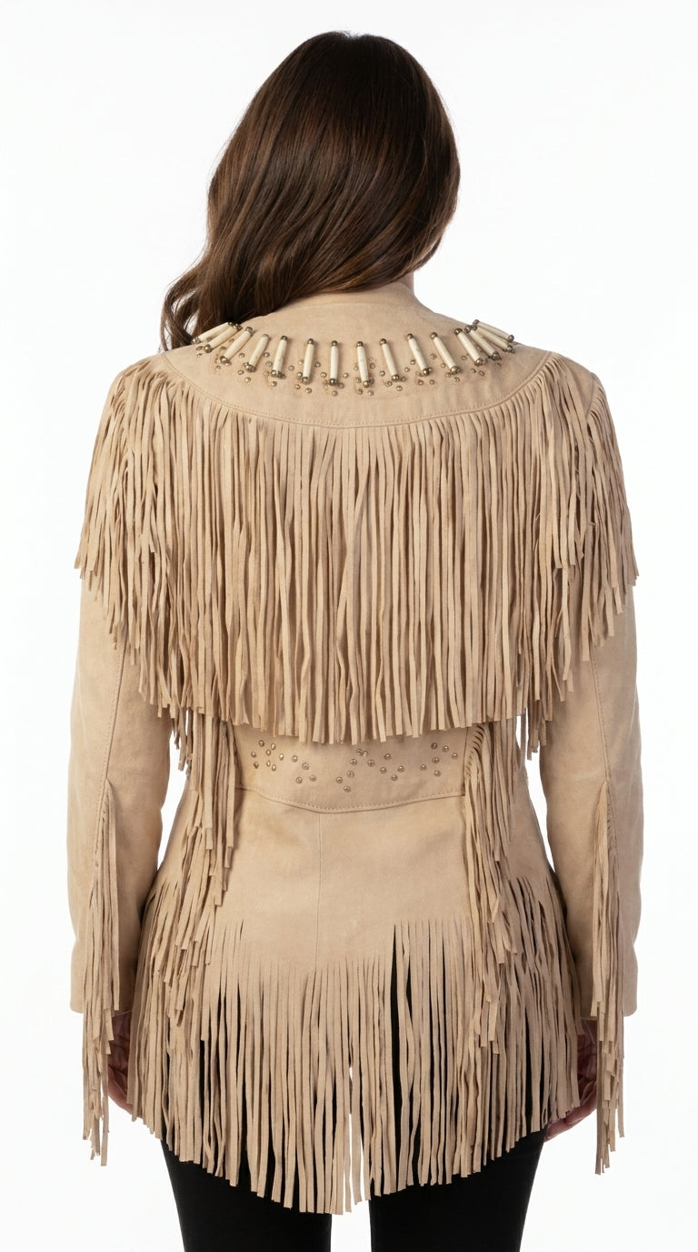Women Fringe Beaded Suede Leather Jacket -ZLC-WWJ-2040