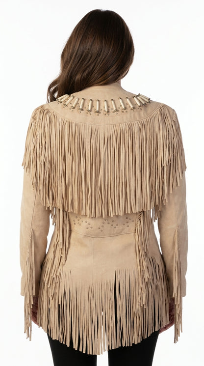 Women Fringe Beaded Suede Leather Jacket -ZLC-WWJ-2040