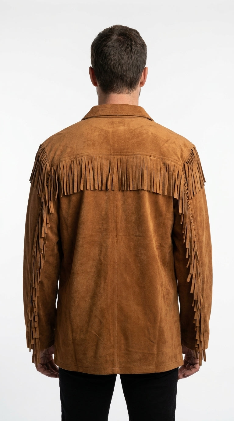 Men's Brown Suede Fringe Pullover Shirt