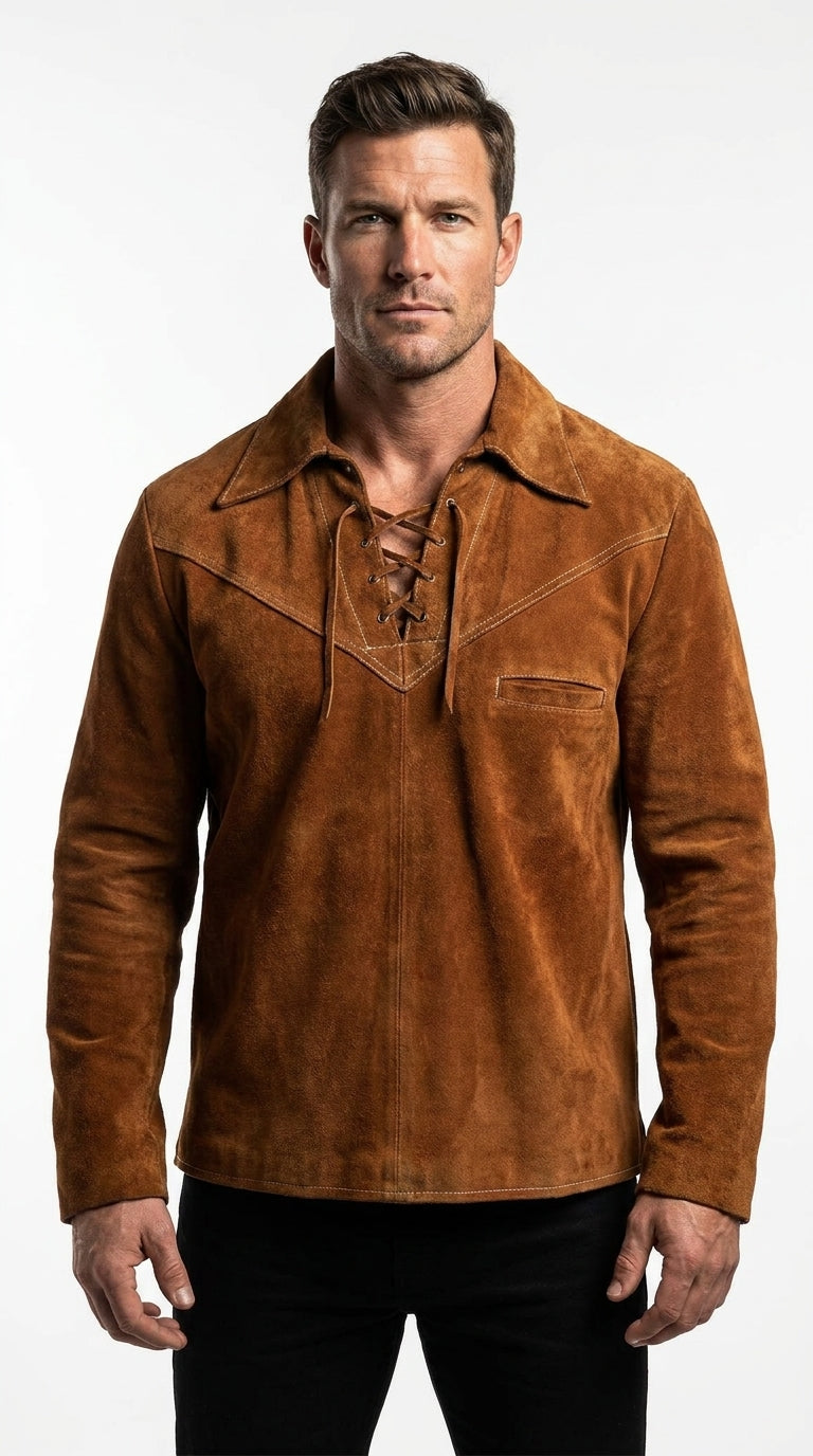Men's Suede Leather Buckskin Shirt Mountain Man