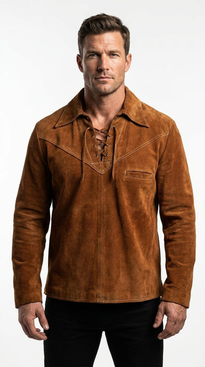 Men's Suede Leather Buckskin Shirt Mountain Man