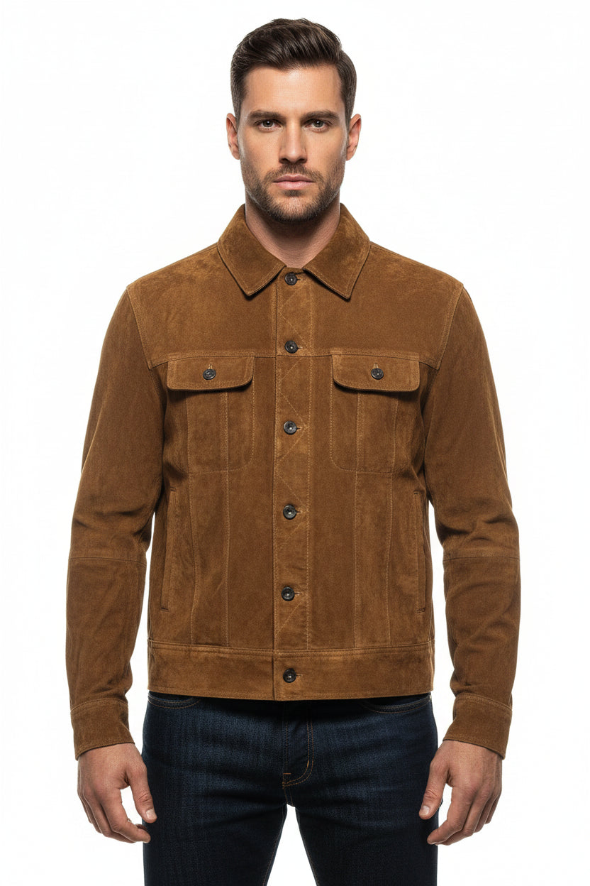 Brown suede jacket on a white background