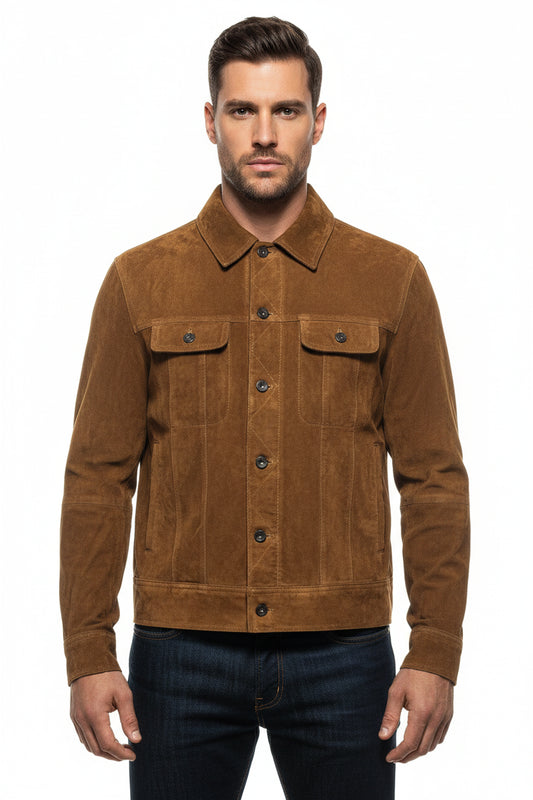 Brown suede jacket on a white background