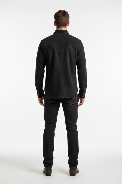 Men's Black Western Snap Shirt — Dual Chest Pockets | Back Yoke | Pearl Snap Buttons | Premium Handcrafted Western Shirt