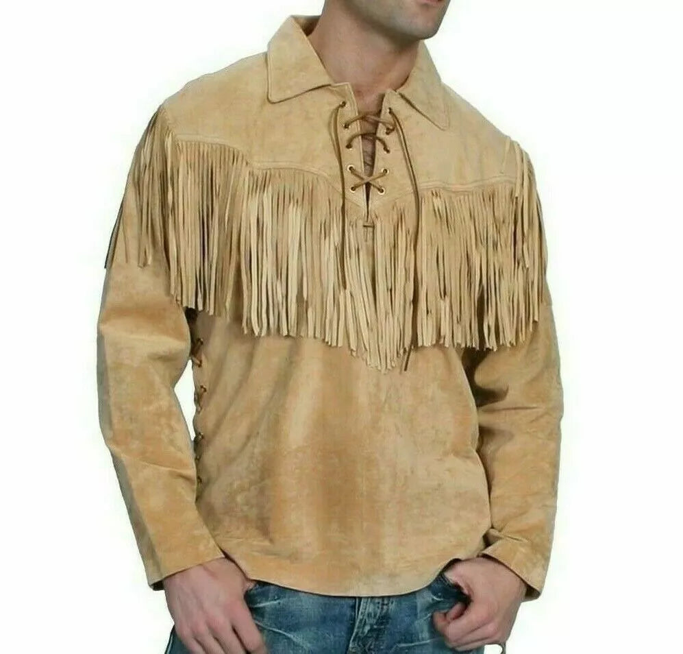 Men's Leather Buckskin Shirt Mountain Man Reenactment Suede Native American-ZLC-WLS-2018