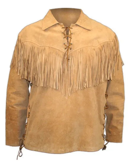 Men's Leather Buckskin Shirt Mountain Man Reenactment Suede Native American-ZLC-WLS-2025