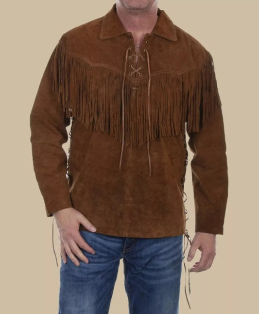 Men's Leather Buckskin Shirt Mountain Man Reenactment Suede Native American-ZLC-WLS-2027