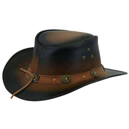 Men's Western Leather Cowboy Hat Vintage Distressed Brown-Black