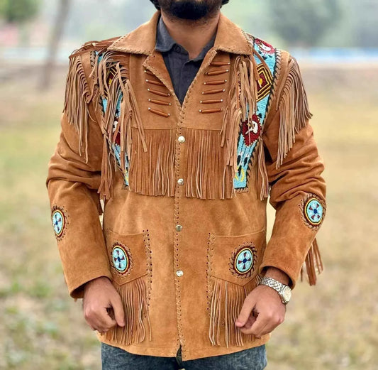 Mens Western Wear Suede Fringed Jacket-ZLC-WJM-1002