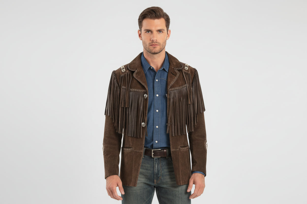 Mens Western Wear Suede Fringed Jacket-ZLC-WJM-1009
