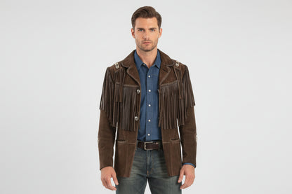 Mens Western Wear Suede Fringed Jacket-ZLC-WJM-1009